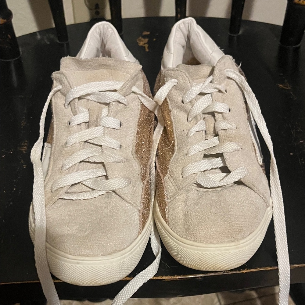 Golden Goose Cream and Tan Sneakers